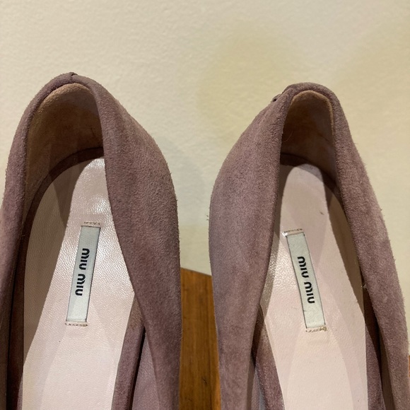 Miu miu pumps stacked heals 39.5 8.5 suede mauve stitch detail Leather soles - Picture 5 of 7